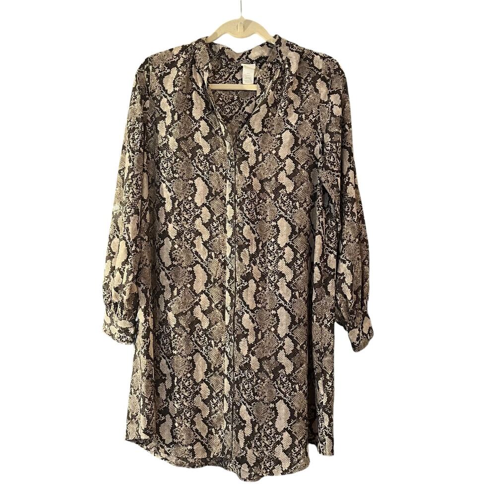 H&M Python Snake Print Tunic Dress Size 8 Long Line Contemporary Light